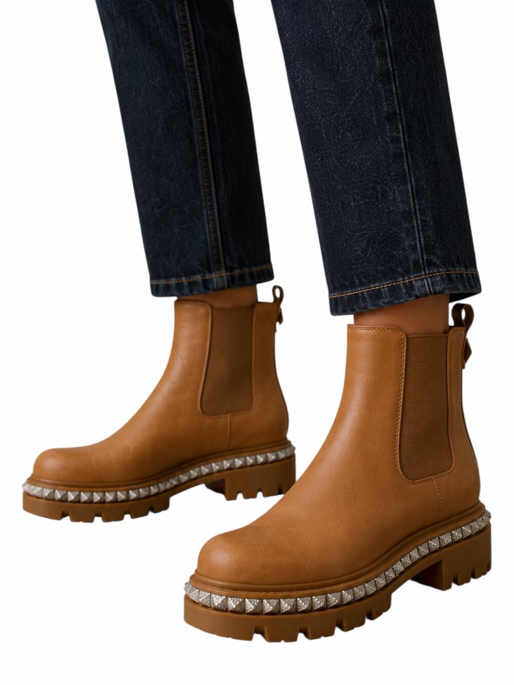 Christian Louboutin Emilia Pyraclou Studded Leather Chelsea Boots Size 37.5